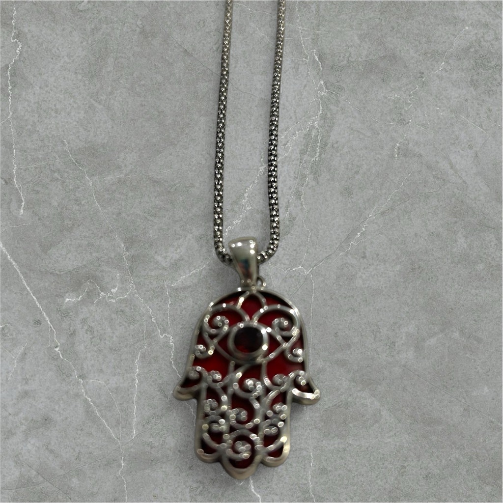 Samuel B Silver Hamsa Pendant Necklace With Red Inlay 150$